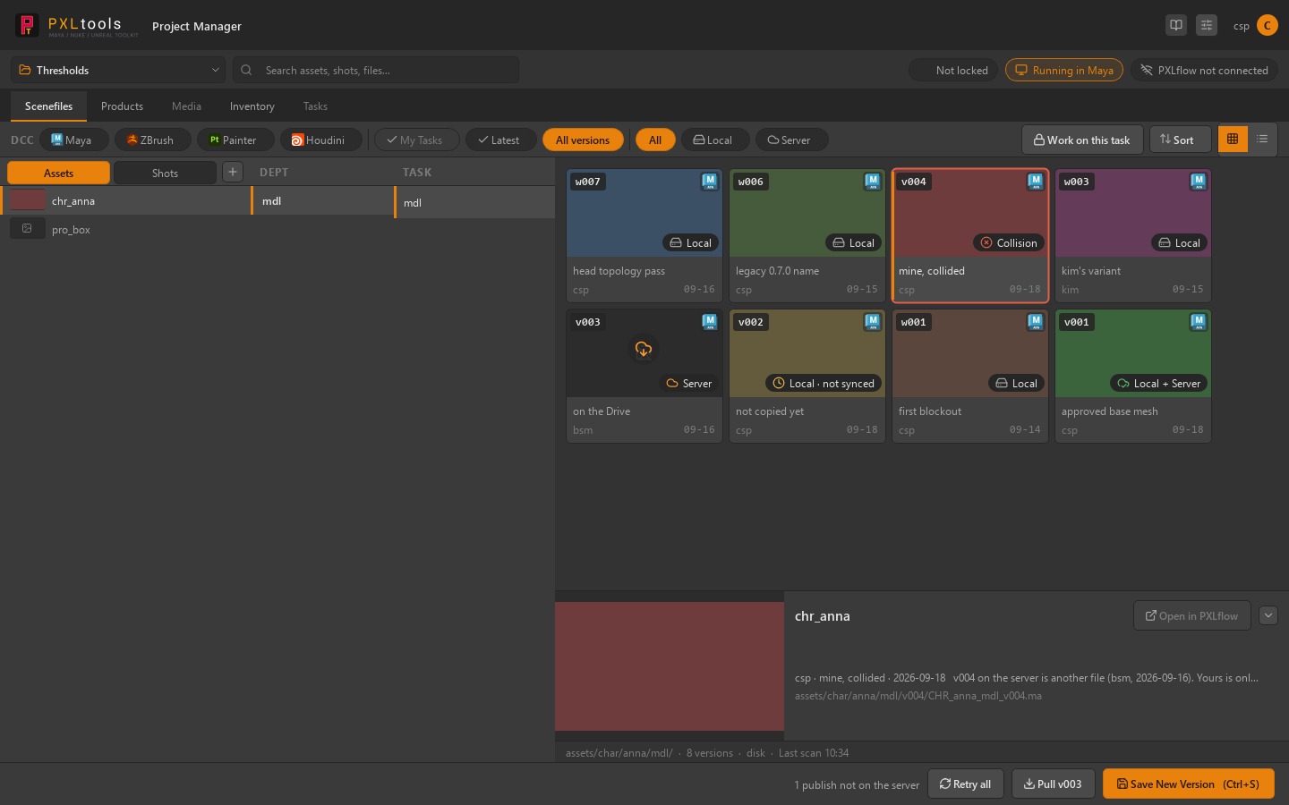 PXLconnect in Maya, building the production folder tree from the standard
