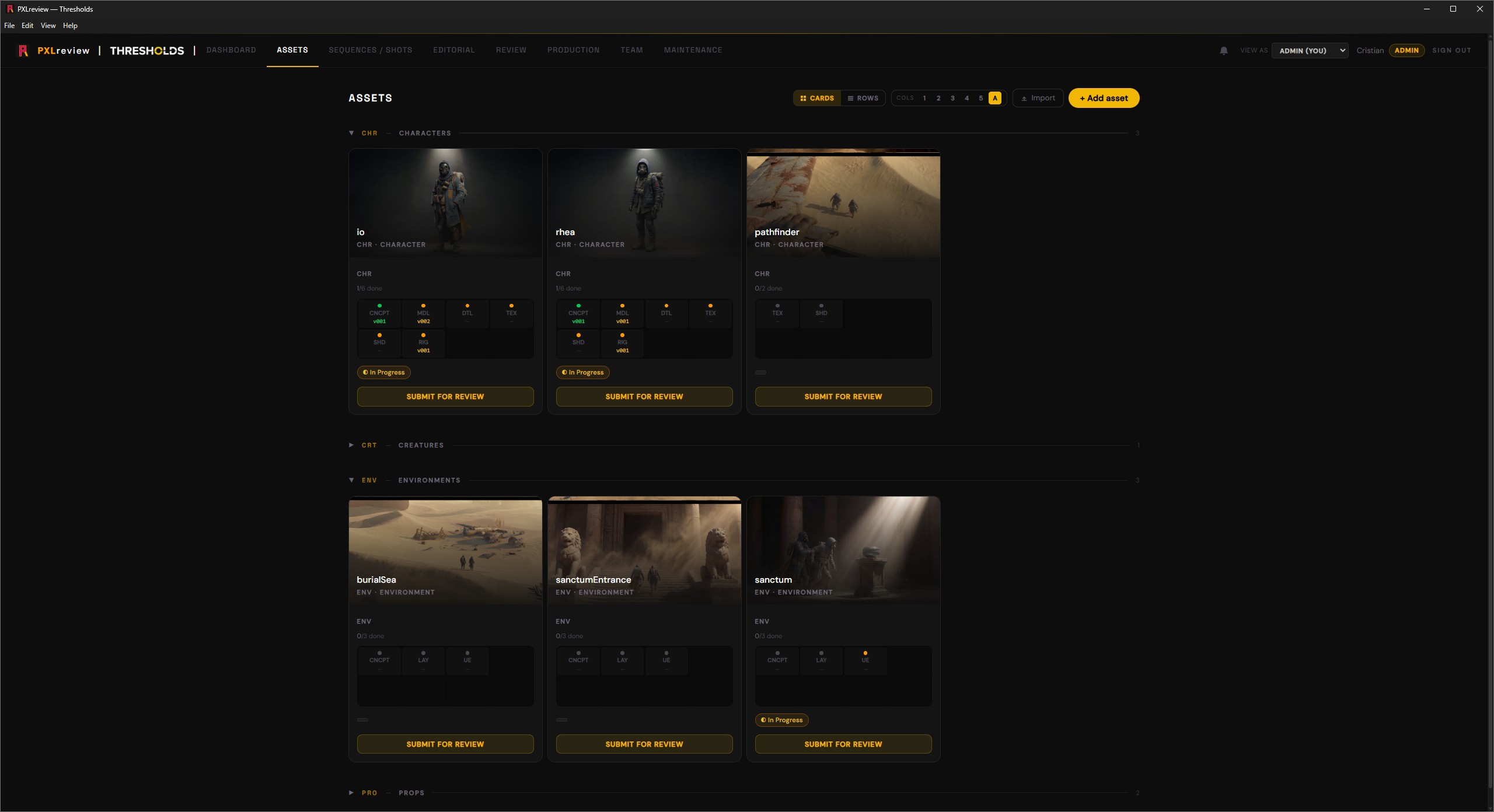 PXLflow assets view