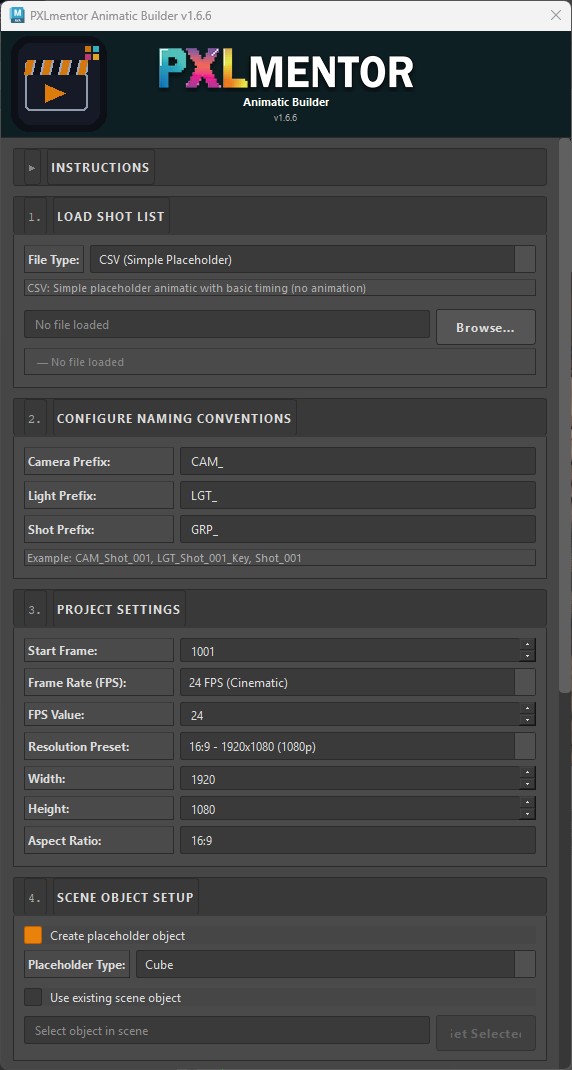 Animatic Builder interface