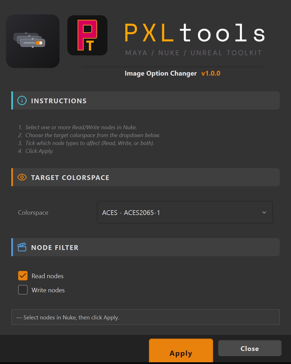 Image Option Changer interface in Nuke