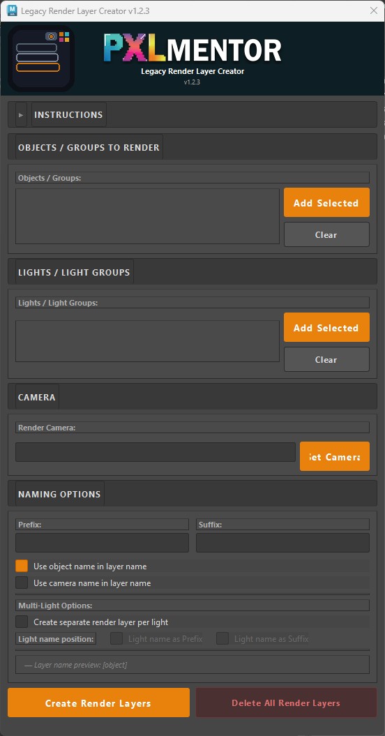 Legacy Render Layer Creator interface