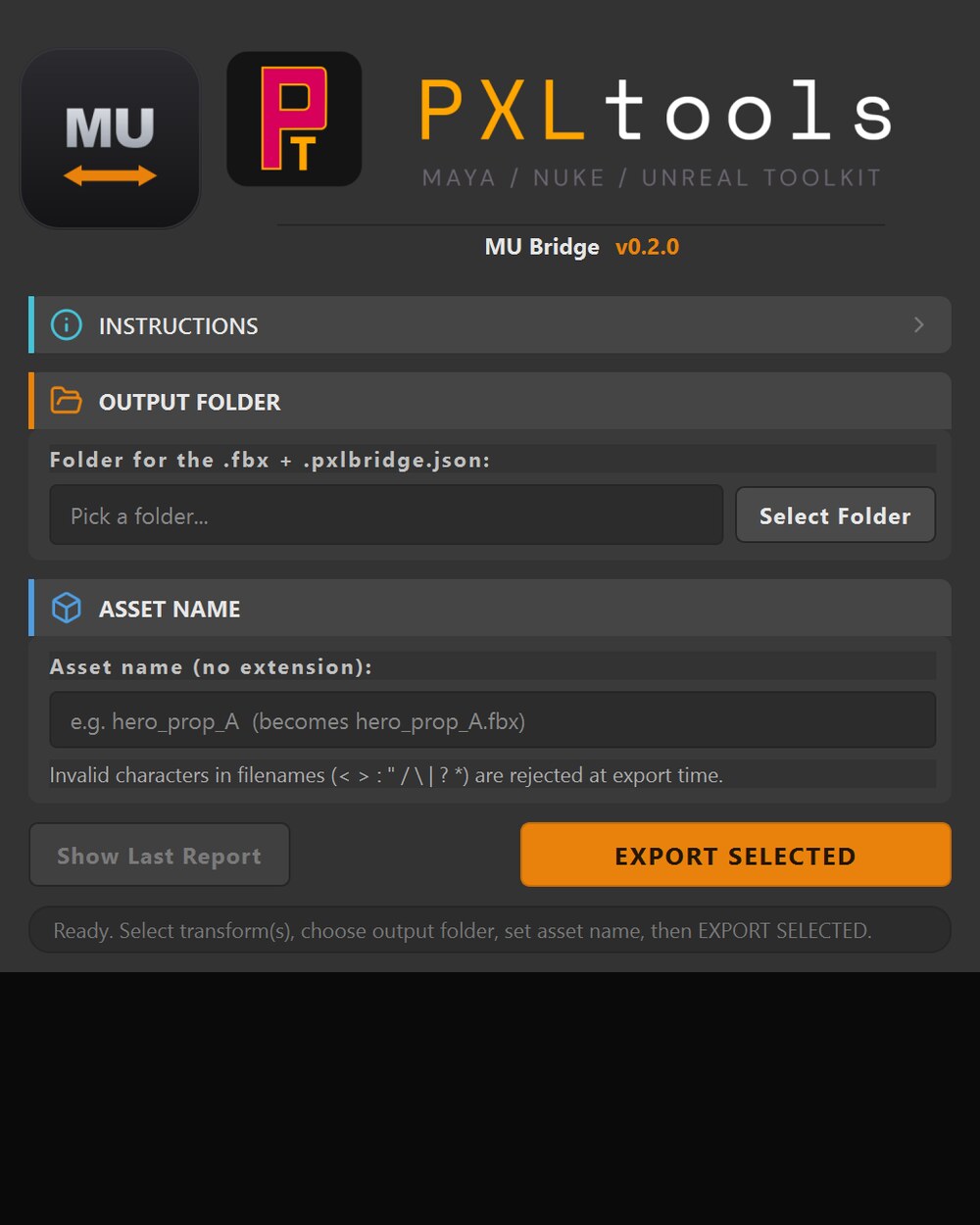 MU Bridge interface in Maya