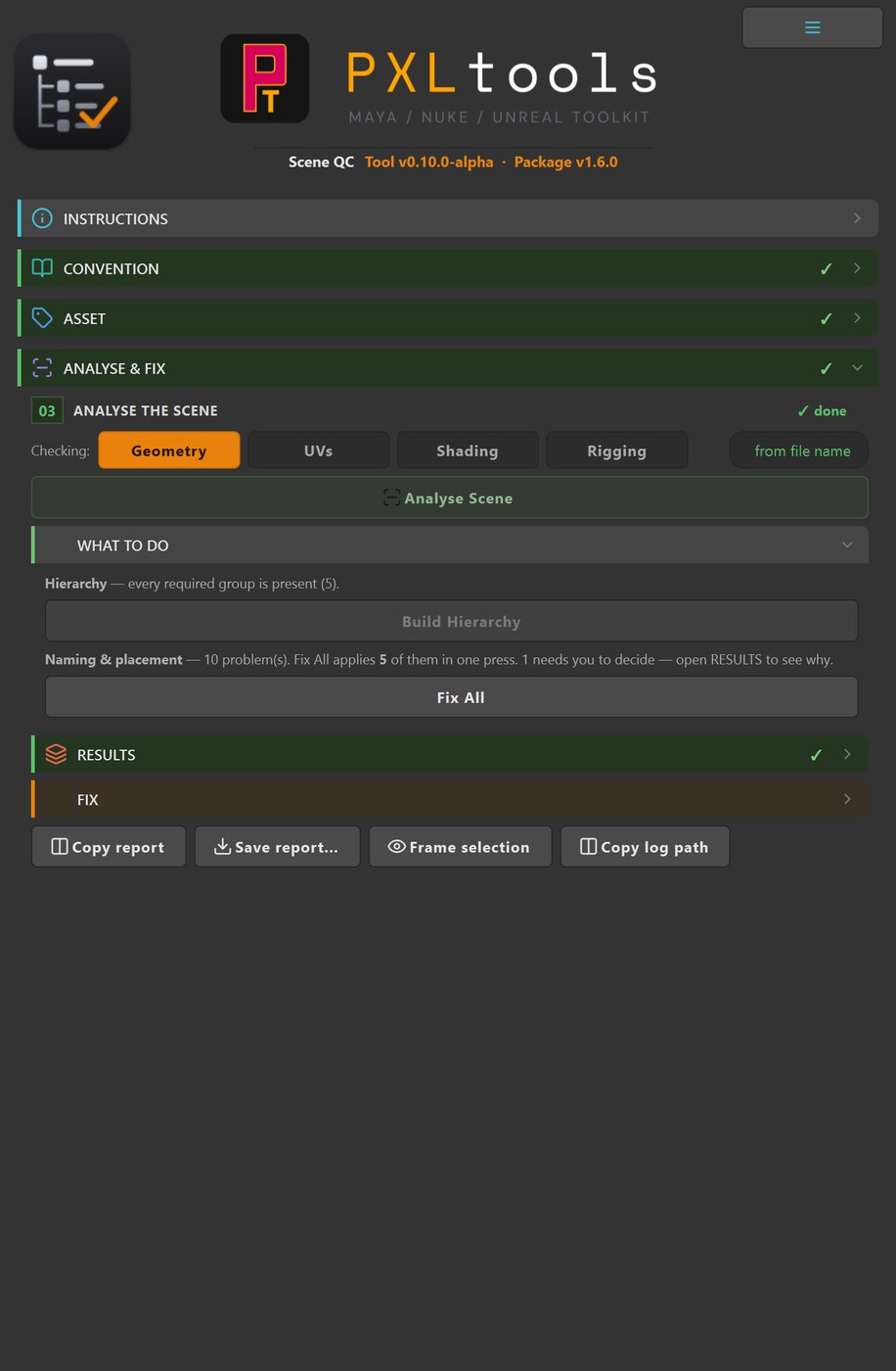Scene QC interface in Maya