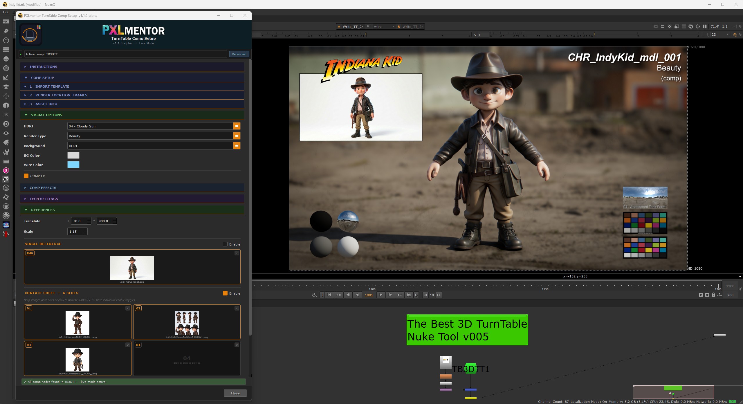 TB3DTT turntable composited in Nuke