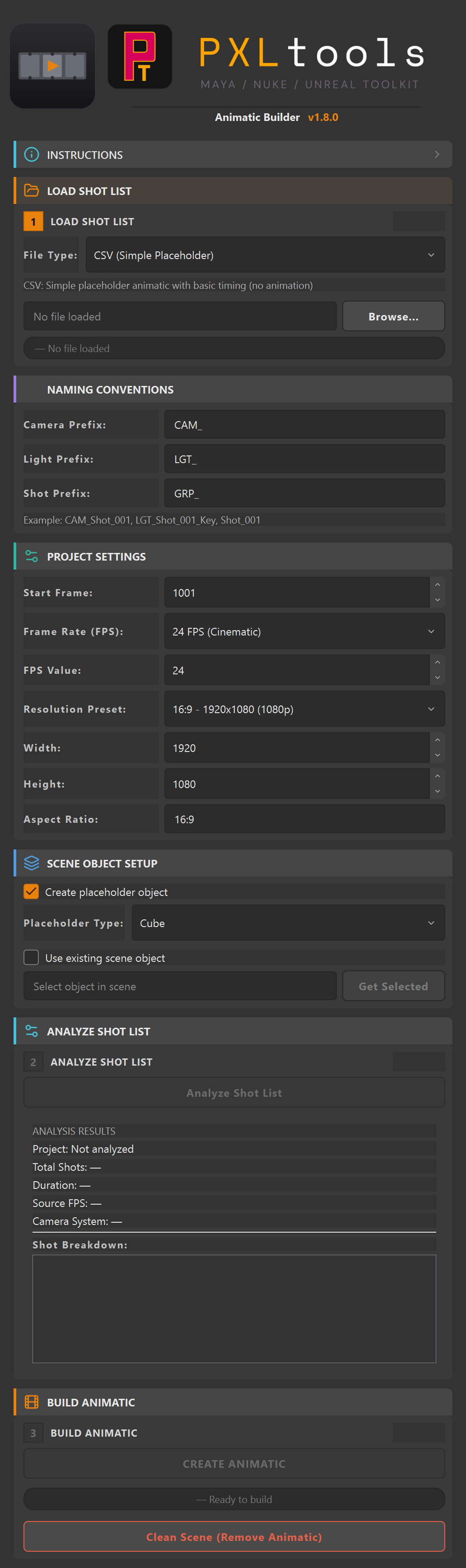 Animatic Builder interface preview