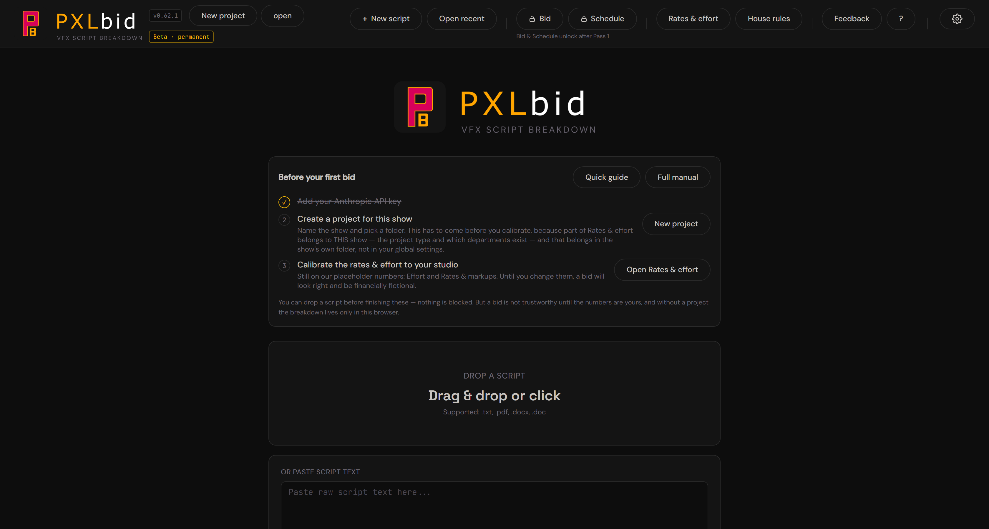 The start screen